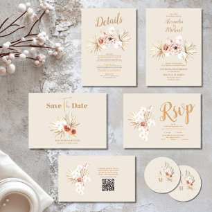 Boho Pampass Grass Floral Wedding RSVP Karte