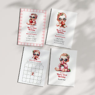 Strawberry Girl Berry Erster Geburtstag Dankeskarte