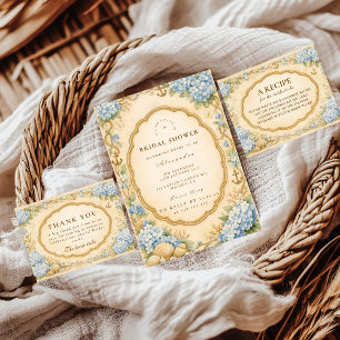 Vintage Küsten-Hortensien-Brautdusche Einladung