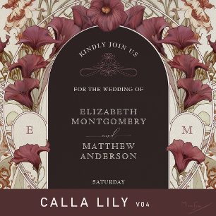 Black Violet Calla Lily Wedding Art Nouveau Mucha Einladung