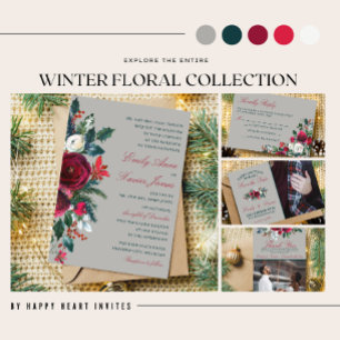 Winter Floral Weihnachten Dezember Hochzeit Einladung