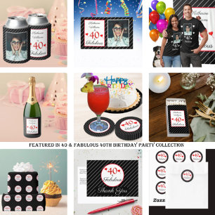 40 & Fabulous Red 40 th Birthday Schwarz-weiß Stri Pappteller
