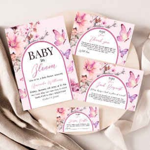 Lila Butterfly Baby in Bloom Girl Babydusche Dankeskarte