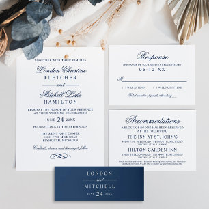 Classic Elegant Navy Blue Wedding RSVP Karte