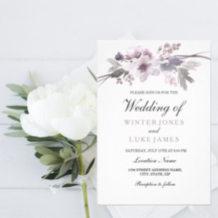Winter Grey Floral Watercolor Wedding Silver Folieneinladung