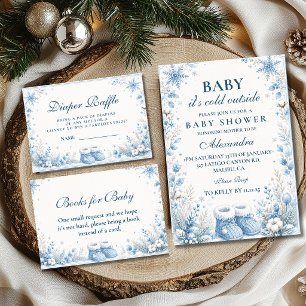 Elegante blaue Winter-Baby-Shower-Windel-Raffle Begleitkarte