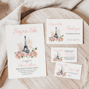 Bonjour Bebe Pink Paris Floral Girl Babydusche Einladung