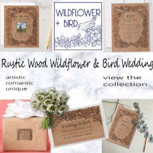 Fall Light Brown Rose & Love Bird Border Wedding Einladung