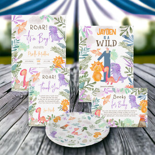 Niedliche Aquarelldinosaurier Grüne Babydusche Dankeskarte