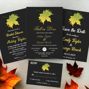 Elegante rustikale Herbstlaub Herbstblütenhochzeit All In One Einladung