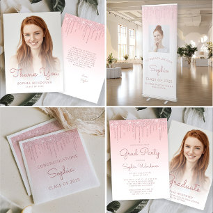 2026 Glam Röte Rosa Glitter-Tropfen Foto-Abschluss Einladung
