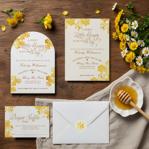 Honeycomb Watercolor Blume & Bee Baby Dusche Runder Aufkleber