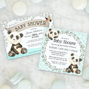 Niedliche Panda Bears Square Babydusche Einladung