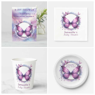 Lila Glitter Schmetterling Baby Shower Einladung