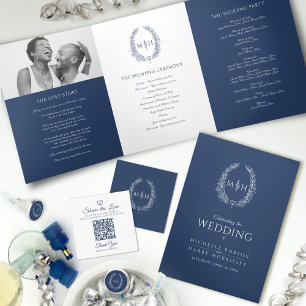 QR-Foto für Hochzeiten: ovale Blätter, Monogramm Begleitkarte