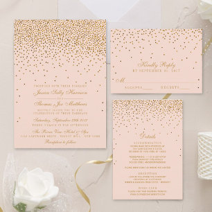 Blush Pink & Glam Gold Confetti Wedding All In One Einladung