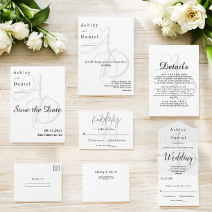 Elegante minimale Schwarz-Weiß-Monogramm-Hochzeit RSVP Karte