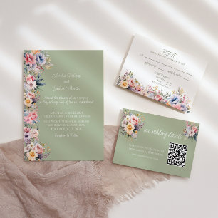 Farbenfrohe Wildblume Wedding RSVP Card Karte