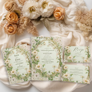 Marguerite Daisy Dusty Wedding RSVP Karte