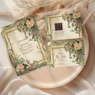 Foto Jugendstil Elegante Botanische Hochzeit Save The Date