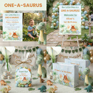 Dinosaur One-A-Saurus 1. Geburtstag Danke Runder Aufkleber