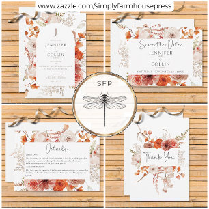 Boho Burnt Orange Fall Floral Monogramm weiß RSVP Karte