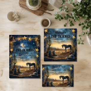 Blue Sky Rustic Cowboy 1. Geburtstags-Rodeo Dankeskarte