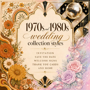 1970er Disco Glamour-Hochzeit mit Luxus-Goldglanz Einladung