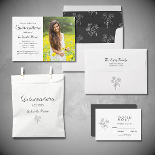 Modernes Foto Quinceañera Elegante Gray Typografie Einladung