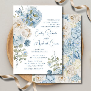 Romantische Hochzeit mit blauer Wasserfarbe Einladung