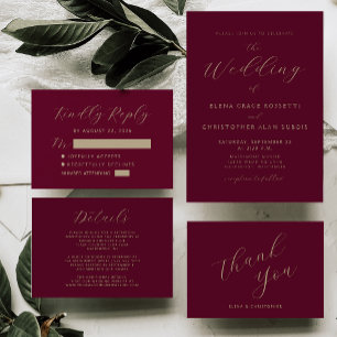Elegante Burgundy Gold Script Wedding Begleitkarte