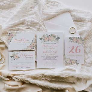 Blush Pink und Gold Floral Boho Wedgram Dankeskarte
