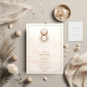 Mystical Gold Celestial Stars Wedding Foto Dankeskarte