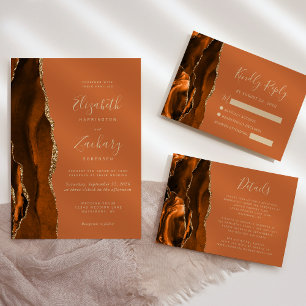 Burnt Orange Agate Gold Wedding RSVP Card