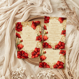 Art Nouveau Red Amaryllis Wedding Dankeskarte