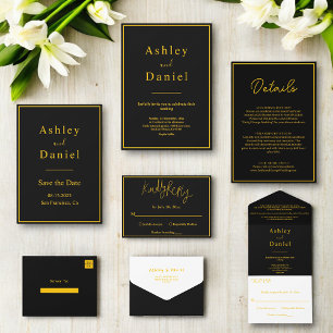 Elegante Luxus Schwarz und Gold Minimal Hochzeit Save The Date