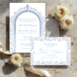 Klassische blaue Blumen-Garten-Toile-Antwortkarte RSVP Karte