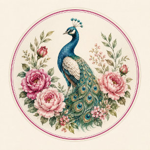 Hochzeit Pfau Botanisch   Vintage Blumenkunst Einladung