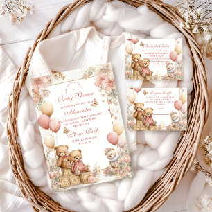 Blush Teddy Bear Baby Dusche Einladung