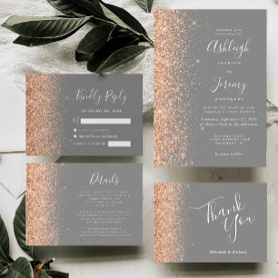 Modern Peach Glitzer Gray Wedding Vielen Dank Karte