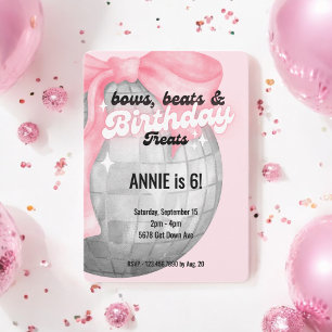 Aquarell Rosa Bow Silver Diskothek Ball Geburtstag Einladung