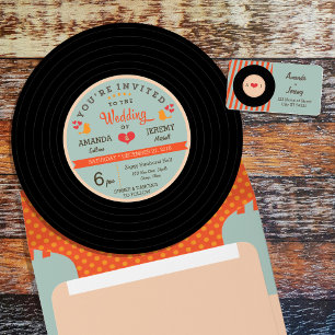 Moderner Retro Vinyl Record Orange / Sky Blue Adressaufkleber