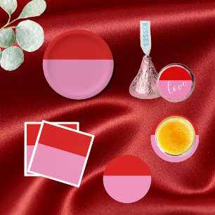 Einfaches, einfarbiges Rot- und Rosa-Colorblock Runder Pappuntersetzer