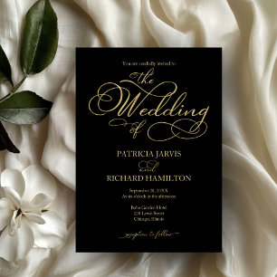 Elegante Black Gold Foil Script Klassische Hochzei Einladung