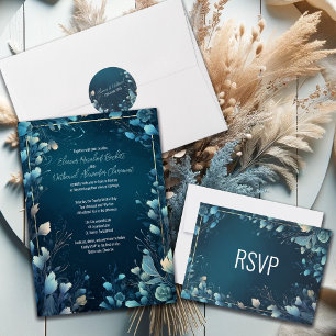 Dark Aquamarine und Aquamarin Blue Floral Wedding