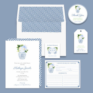 Timeless Blue and White Ginger Jar Brautparty Einladung