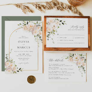 Weißer Rosengarten Arch Elegante Hochzeit Einladun Einladung