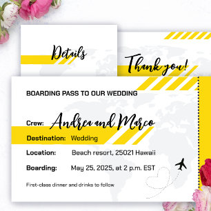 Yellow Beach Boarding Pass Einladung Hochzeit