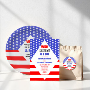 Wed, White & I Do Patriotic Wedding Event Runder Aufkleber