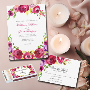Elegante Fuchsia Pink Floral Wedding RSVP Card